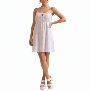 SO Gingham Grid Mini Dress Womens Size L Pink Cottagecore Soft Girl Coquette